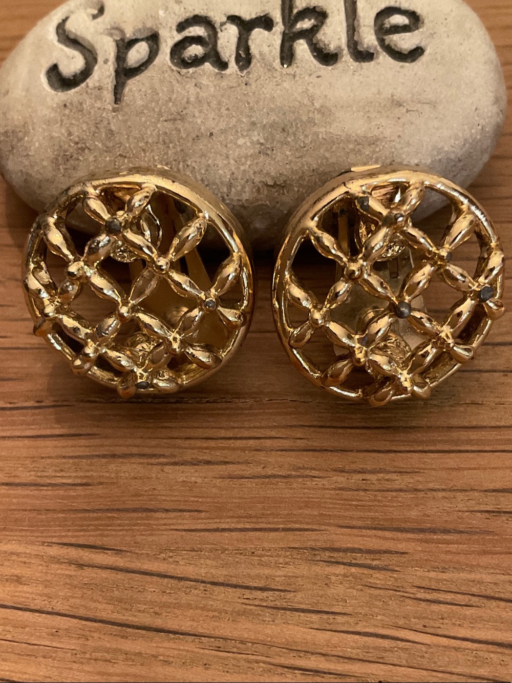 Gold Lattice Round Clip-On Earrings
